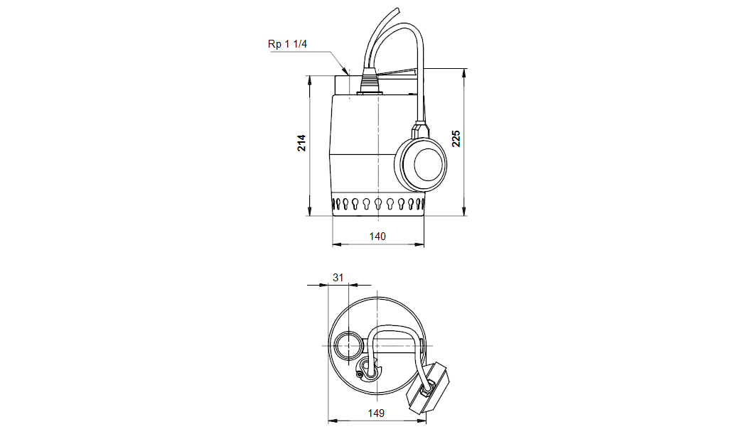 Grundfos pompe vide - cave kp250 - m - 1 sans flotteur hors recupel