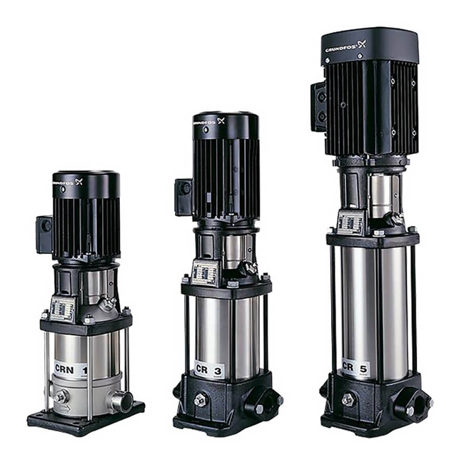 GRUNDFOS CR/CRN vertical, multistage centrifugal pump with suction and discharge ports on the same level