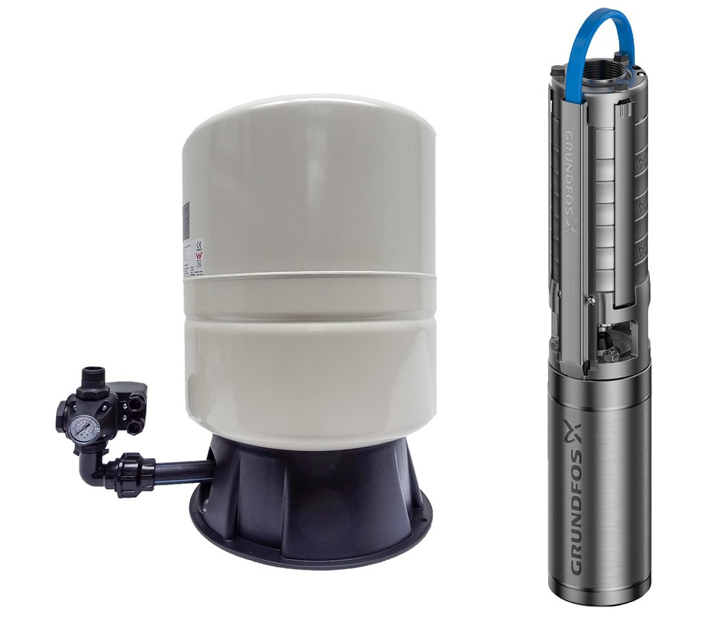 GRUNDFOS SP submersible pump, water supply set and 30 m cable