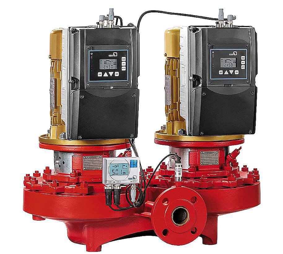 KSB ETALINE Z PumpDrive 2 single-stage volute casing pump in in-line design as twin pump with standard three-phase motor