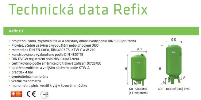TLAKOVÉ EXPANZNÍ NÁDOBY - Tlakové expanzní nádoby s vakem REFIX DT/10barů
